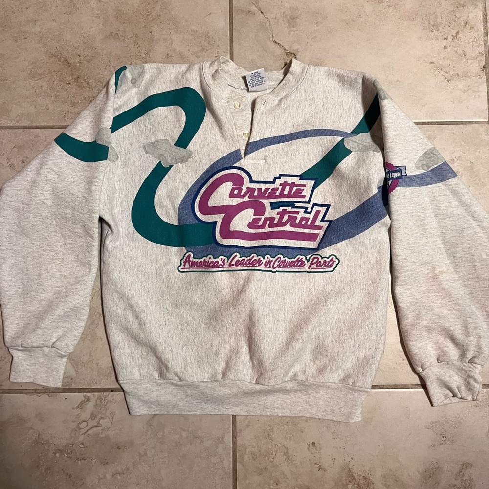 Jerzees Gray and Green Crew Neck Sweater with Ribbed Cuffs